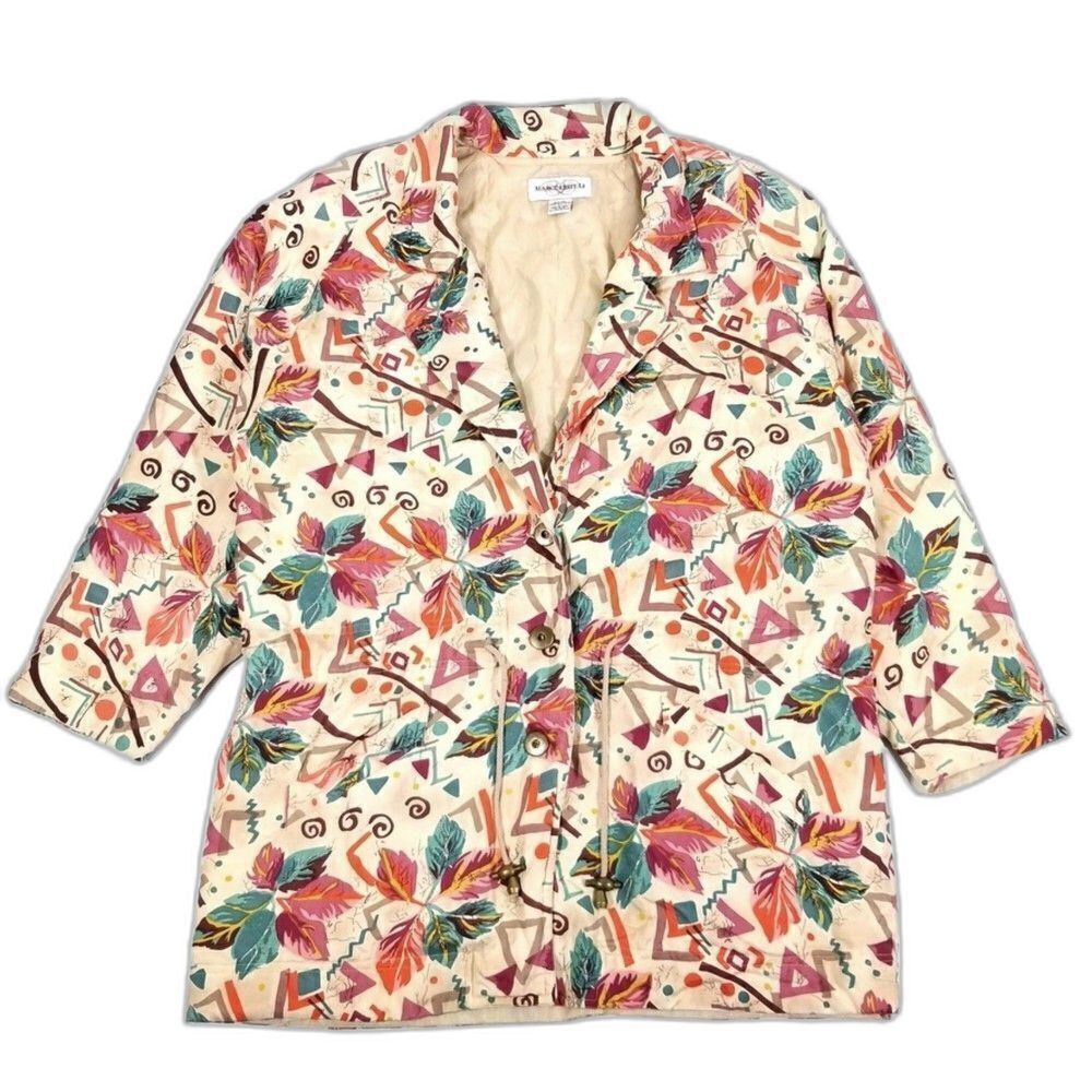 VINTAGE 100% Silk 90s Artsy Eclectic Button Down Parka Windbreaker Jacket Large